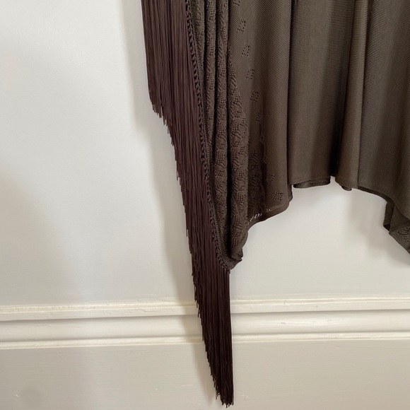 RACHEL ZOE Izzy Fringe Poncho Blouse - Army Green - Picture 8 of 13